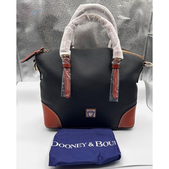 Dooney & Bourke Premium Pebble Grain Leather Satchel Handbag Black Brown NWT - Picture 9 of 12